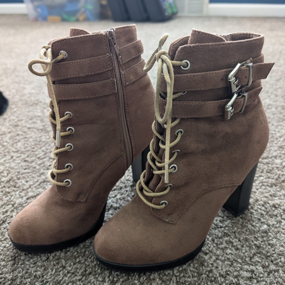 Brown Suede Lace-Up Ankle Boots